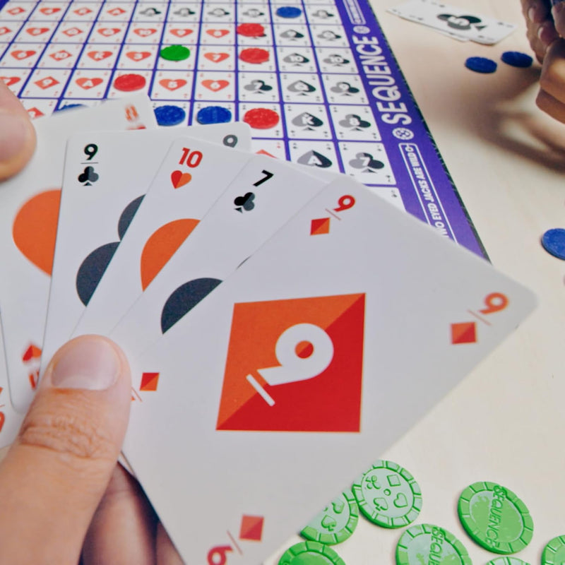 Jax SEQUENCE Game with Folding Board, Cards, and Chips for 2-12 Players, Ages 7 and Up