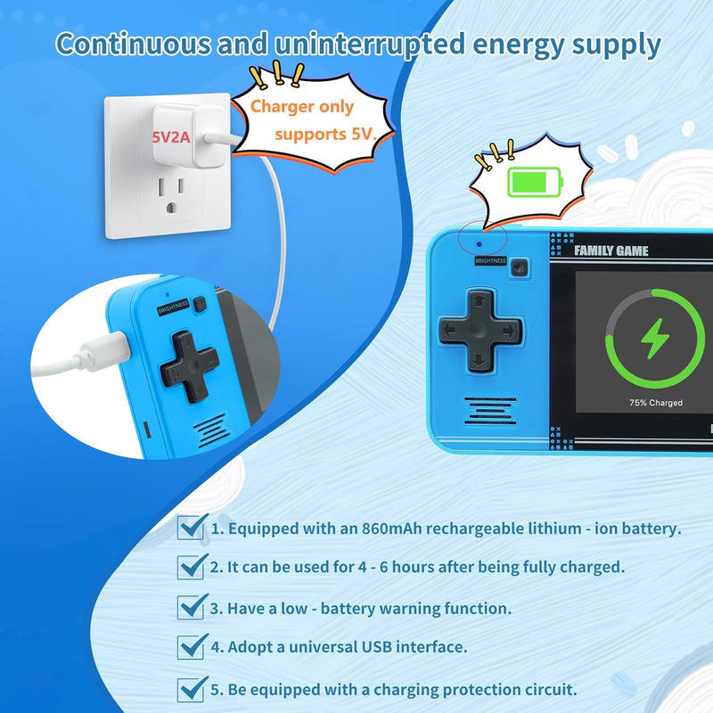 Handheld Game Console for Kids: 220 Retro Video Games, 3" LCD, Rechargeable Battery
