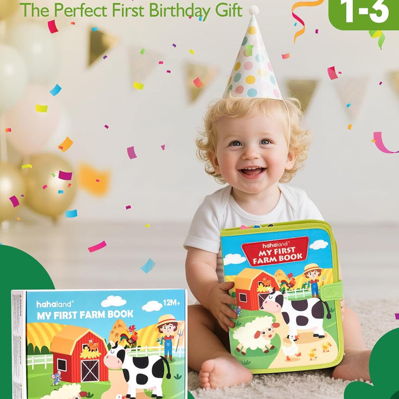 hahaland Busy Book for Toddlers - 20-in-1 Montessori Farm Busy Board for 1 Year Old Gifts, Educational Learning Toys