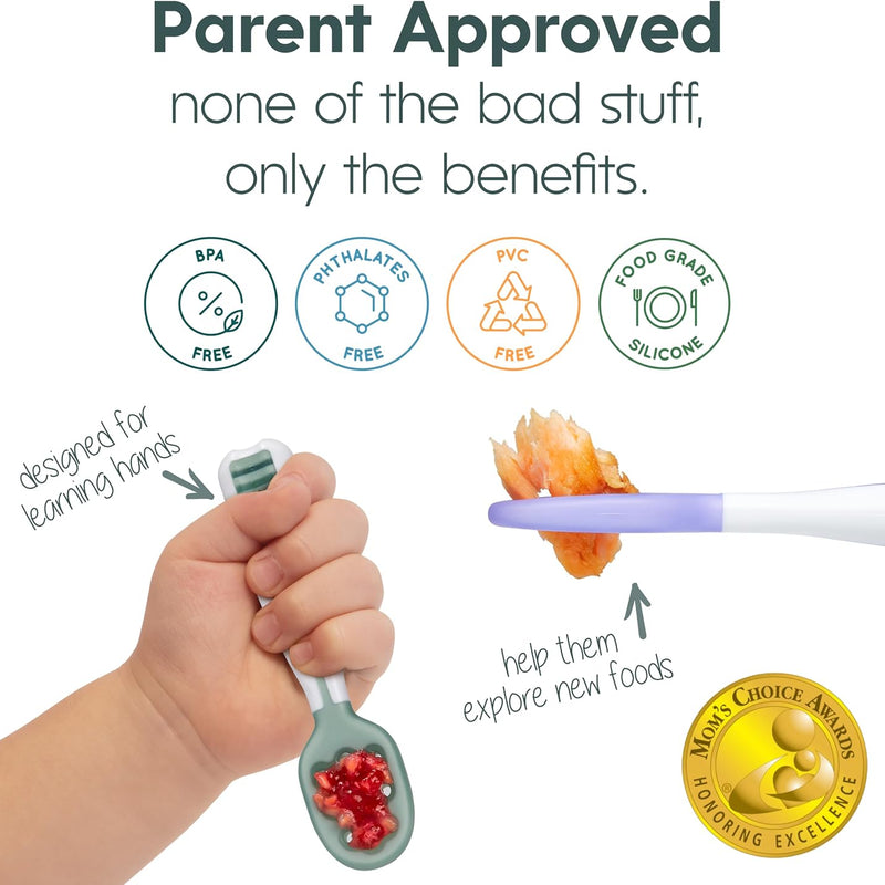 NumNum Baby Spoons Self Feeding 6 Months, 6-Pack Rainbow | First Stage Silicone Pre Spoon Utensils For Baby Led Weaning, BPA Free Baby Feeding Essentials, Dishwasher Safe