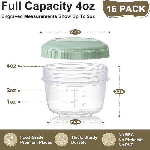 VITEVER [16 Pack] 4 oz Small Containers with Lids, Reusable Plastic Jars for Snack and Puree, Salad Dressing Container to Go, Deli Containers, Freezer Baby Food Containers, Dishwasher Safe, BPA Free