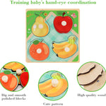 4-piece Wooden Peg Puzzles for Toddlers, Farm Dinosaur Fruit Marine Animals Preschool Learning Toys