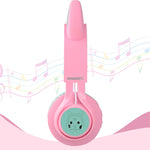 Riwbox CT-7 Cat Ear Kids Bluetooth Headphones, LED Light Up Bluetooth Wireless Over Ear Headphones with Microphone and Volume Control for Travel/School/Smartphones/Laptop/PC/TV (Pink&Green)