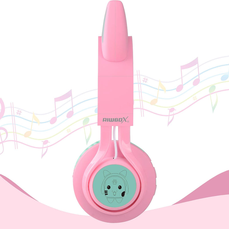 Riwbox CT-7 Cat Ear Kids Bluetooth Headphones, LED Light Up Bluetooth Wireless Over Ear Headphones with Microphone and Volume Control for Travel/School/Smartphones/Laptop/PC/TV (Pink&Green)