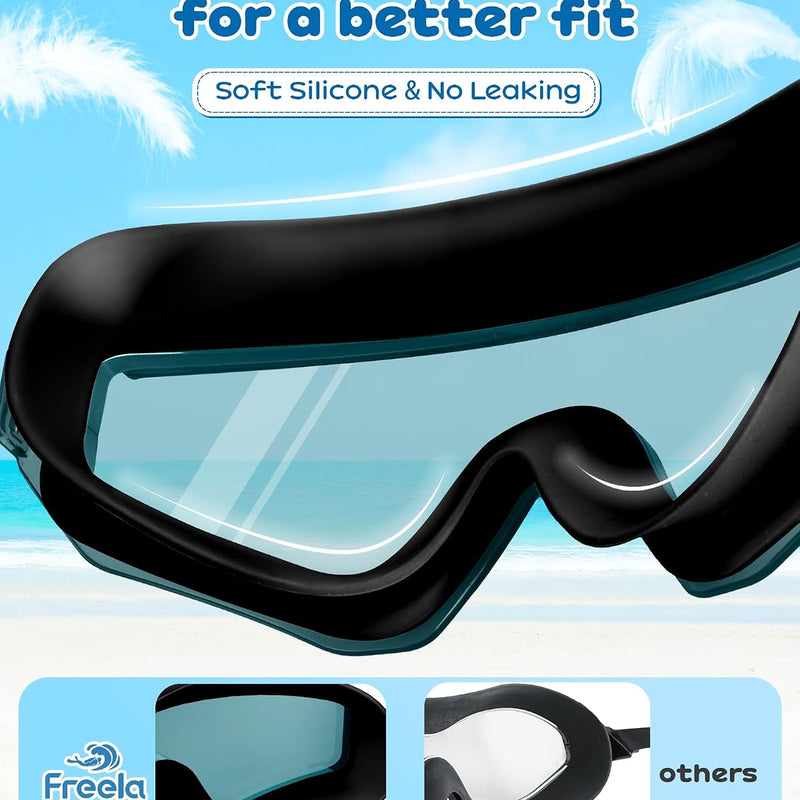 Freela 2 Pack Kids Swim Goggles for 8-16, Anti-Fog UV Protection Extra Silicone Layer Swimming Goggles for Youth Boys Girls