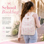 LOIDOU Backpack for Girls School Backpacks Bookbags for Elementary Middle School Women Laptop Backpacks (Bow tie Beige, L-17)