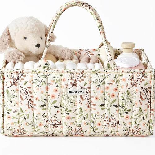 Blissful Diary Floral Diaper Caddy Organizer, Stylish Nursery Storage Basket, Diaper Bag,Gift for Baby Shower, Baby Registry Must Have, Newborn Essentials, Pastoral Daisy