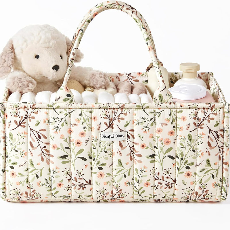 Blissful Diary Floral Diaper Caddy Organizer, Stylish Nursery Storage Basket, Diaper Bag,Gift for Baby Shower, Baby Registry Must Have, Newborn Essentials, Pastoral Daisy
