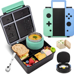 Game Bento Box for Kids, Lunch Box with Thermo(9oz Food Jar), Folding Spoon, Removable Divider & Sauce Cup, Lunch Box Kids for School,Travel, BPA-Free & Realistic Shape(Blue-Red)