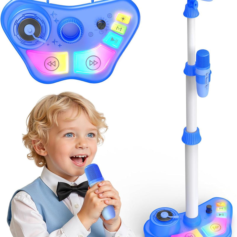 stand karaoke machine for kids, 2 wireless mics, rechargeable, kids microphone, birthday party gift
