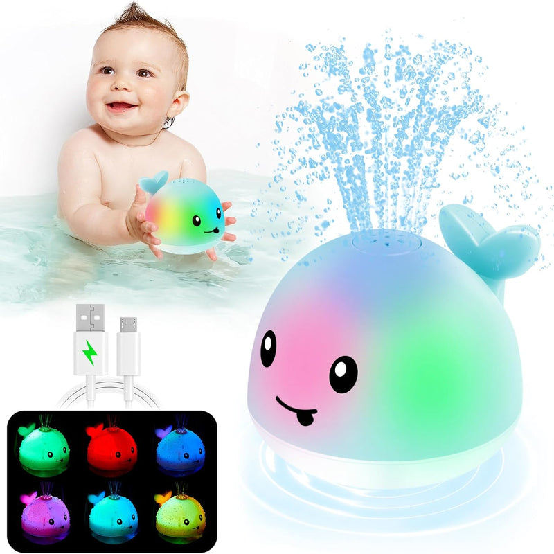 Anggiko Baby Bath Toy, Light Up Whale Sprinkler for Toddlers Ages 1-3, 6-12 Months Rechargeable Battery Toy Gift