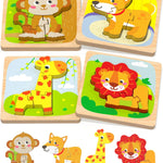 Benresive Wooden Toddler Puzzles, 6pcs Animal Montessori Toys for 1-3 Year Olds