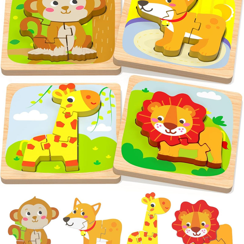 Benresive Wooden Toddler Puzzles, 6pcs Animal Montessori Toys for 1-3 Year Olds