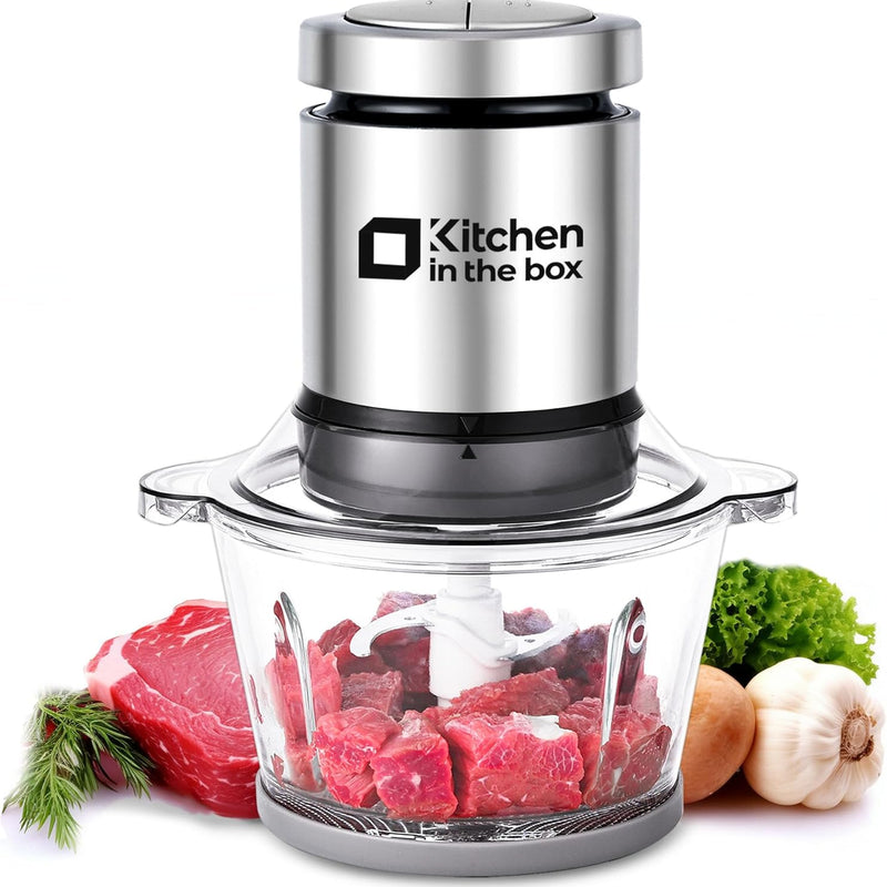 Kitchen in the box Food Processors,Small Meat Grinder & Food Chopper Electric Vegetable Chopper with 2 Bowls (8 Cup+8 Cup)& 2 Bi-Level Blades for Meat/fish/Vegetable/Baby Food,Black