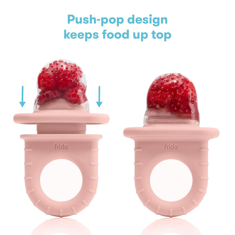 Frida Baby Push Pop Feeder, Baby Fruit Feeder, Dishwasher Safe, Pink, 3ct | Safely Introduce New Foods, Fresh + Frozen, Silicone, BPA Free, Dishwasher Safe