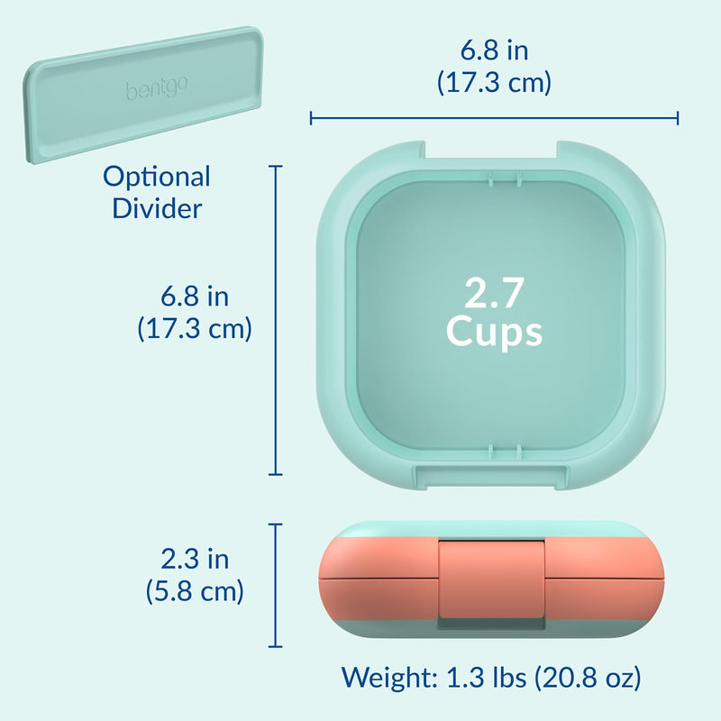 Bentgo Chill Mini Leak-Proof Lunch Box – Built-In Ice Pack Keeps Food Cold, 2.7-Cup Capacity for Snacks or Sandwich, 3 or 4 Compartments, PFAS & BPA-Free, Ideal for Adults & Kids 3+ (Seaside Papaya)