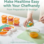 Chefhandy 5-in-1 Baby Food Maker with Stainless Steel Steam Basket, Green | One-step baby food processor with BPA-free food-contact parts, 6 reusable pouches, and recipe guide for homemade baby meals.