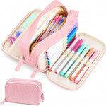 Sooez Big Capacity Pencil Case Pen Pouch, Soft Corduroy Pencil Bag with 3 Compartment, Multiple Pockets, Sturdy Zipper, Cute School Supplies Pen Bag Organizer For Teen Girls College, Beige