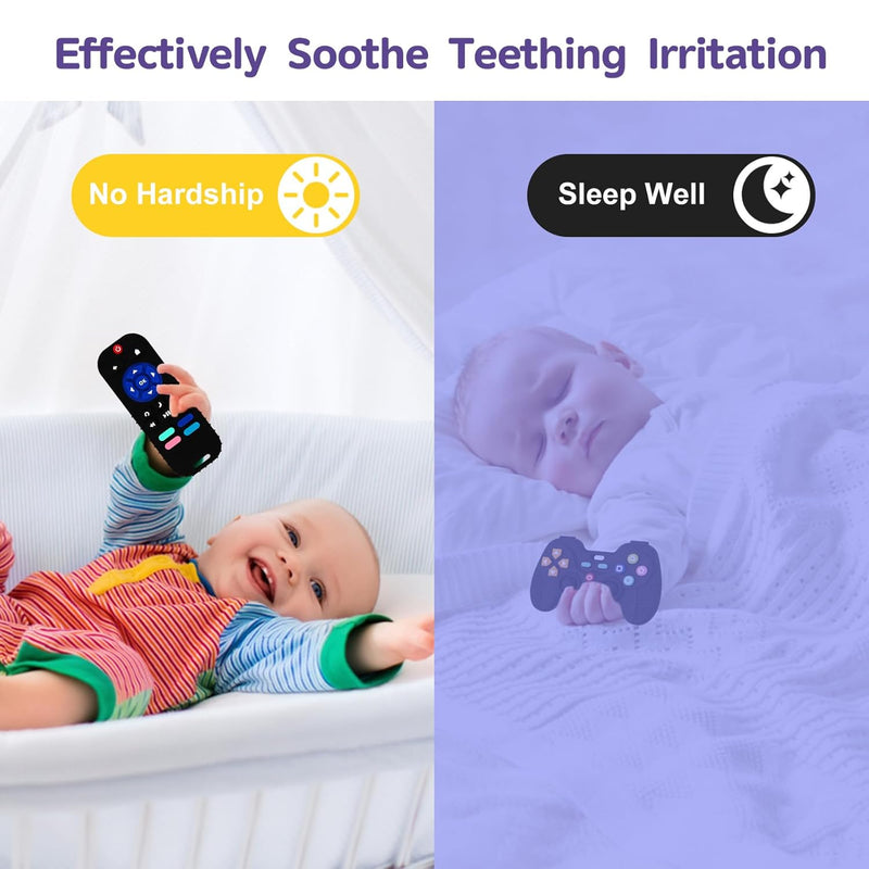 hooku 2 pack silicone teething toys for babies 0-6 months with remote control design and sensory textures