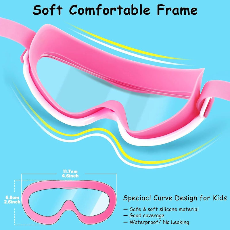 COOLOO Kids Swim Goggles for Age 3-15, 2 Pack Kids Goggles for Swimming with Nose Cover, No Leaking, Anti-Fog, Waterproof