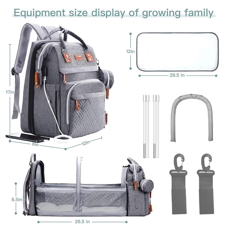 ISMGN Diaper Bag Backpack with Changing Station, Baby Bag for Mom, Grey | Baby Diaper Bag, Large Diaper Bag Backpack, Baby Bags for Boys Girls, Mens Diaper Bag, Diaper Backpack for Women