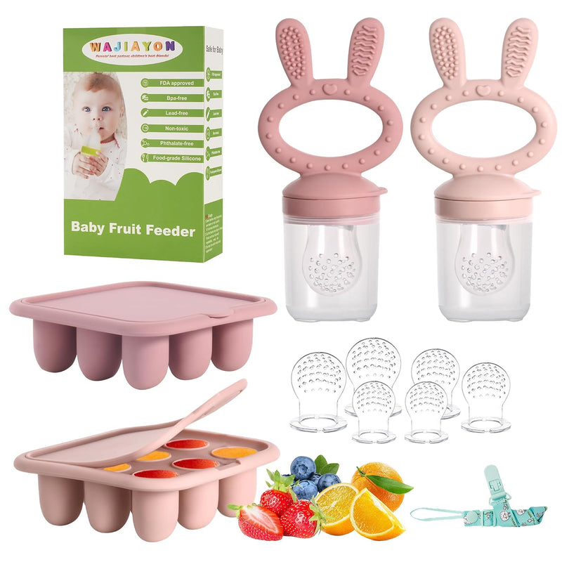 Baby Breastmilk Popsicle Molds & Baby Fruit Feeder (4 Pack), Infant Food Freezer Tray Storage Containers, Silicone Teething Pacifier Feeder and Teether for Babies（Pink&Purple）