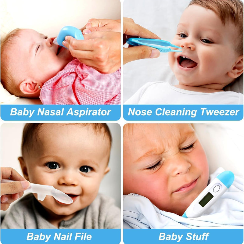 Baby Grooming Kit, Infant Safety Care Set with Hair Brush Comb Nail Clipper Nasal Aspirator,Baby Essentials Kit for Newborn Girls Boys (Blue)