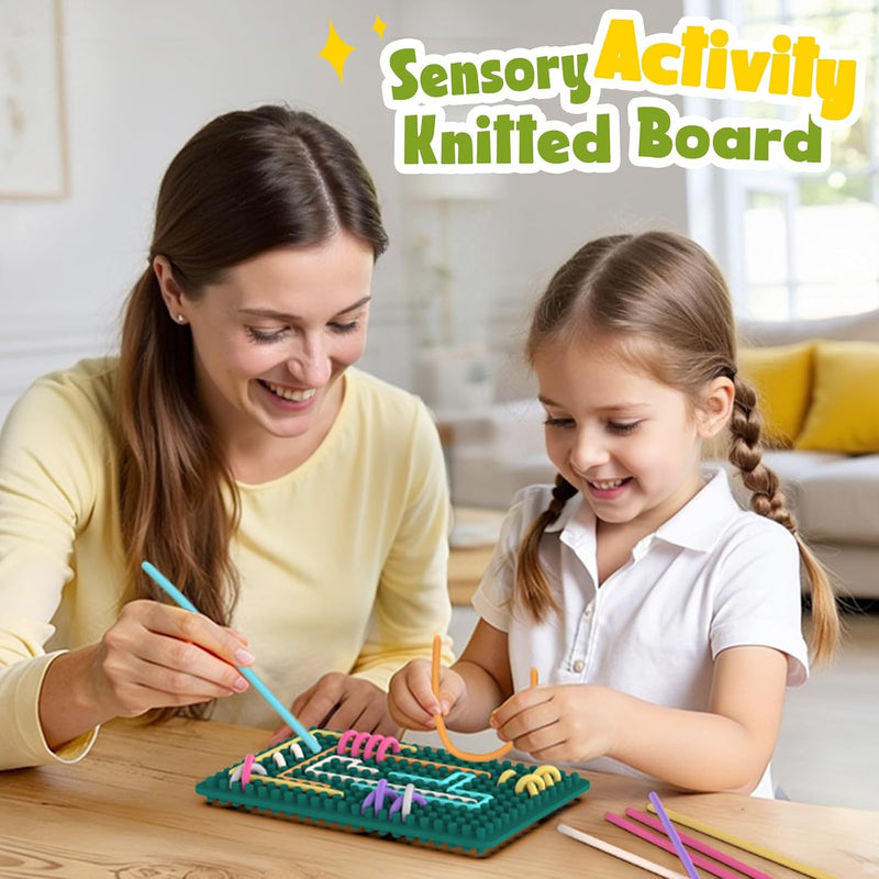 Sensory Fidget Toys for Kids Toddler, Sensory Activity Knitted Board for Stress Relief, Calming, Focus, ADHD and Autism, Silicone Travel Airplane Essentials Toys for Kids 3+ & Adults with 20 Strings