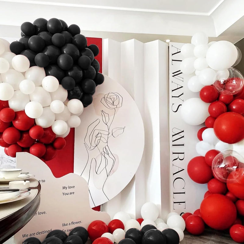 12 inch Matte Black Red and White Latex Balloons 100-Pack for Birthday Party Decorations