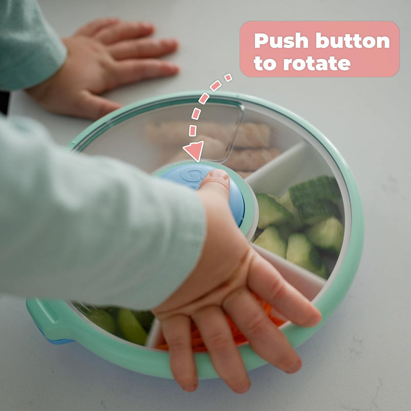 GoBe Kids Small Snack Spinner Slide, 4 Compartment Dispenser and Lid | Reusable Snack Container, Lid, BPA/PVC Free, Dishwasher Safe, No Spill, Travel Accessories, Bento Container, Twinberry