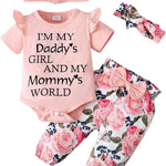 SUNNY PIGGY Newborn Infant Baby Girl Clothes Outfits Ruffle Romper Floral 4Pcs Pants Sets Toddler Girls Clothing Set