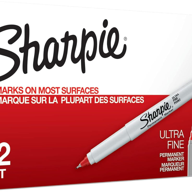 Sharpie Permanent Markers, Ultra-Fine Point, Blue, 12 Count - Home, School, Office Supplies