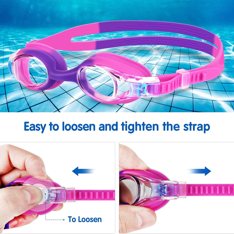 Kids Swim Goggles 2 Pack, Anti Fog No Leak Swimming Goggles for Boys Girls Ages 6-14, Wide View Swim Goggles Kids
