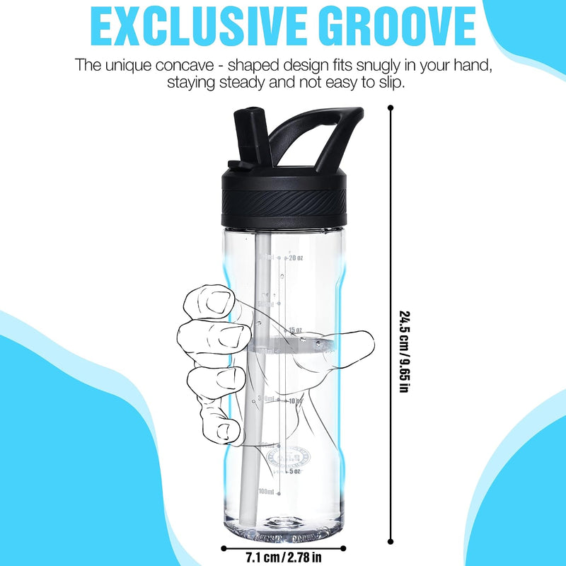 OLDLEY 20oz Kids Water Bottle with Straw, BPA-Free Tritan Water Bottle for School, Leakproof Clear Water Bottle with One Click Open, Measurement Scale, Cup Holder Friendly for Boys Girls,Clear
