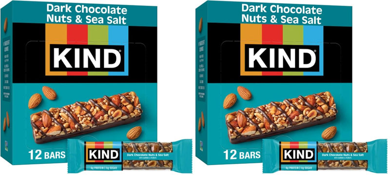 KIND Healthy Snacks Bars, Dark Chocolate Nuts & Sea Salt, Gluten Free, Low Sugar, High Fiber Snacks, 6g Protein, 12 Count