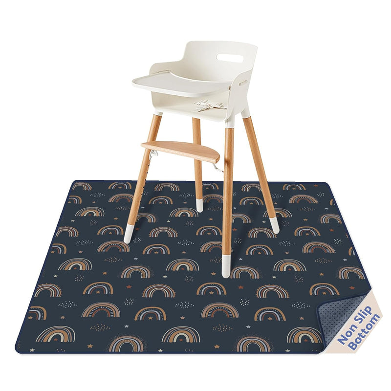 Blissful Diary Baby Splat Mat for Under High Chair, 50.4 x 50.4 Inch Wipeable Splash Mat, Waterproof and Washable, Anti-Slip Floor Protector, Boho Rainbow