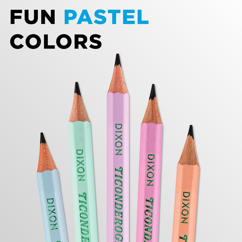 Ticonderoga Wooden Pencils, Pre-Sharpened, 2 HB Soft, Pastel Colors, 18 Count
