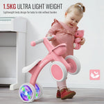 Umatoll Colorful Lighting Baby Balance Bike with Adjustable Seat for 1 Year Old Girl Gifts, First Birthday Gifts