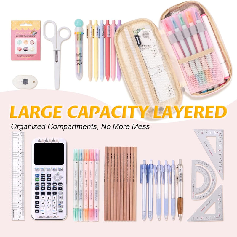 EASTHILL Big Capacity Pencil Pen Case Office College School Large Storage High Capacity Bag Pouch Holder Box Organizer Blue (Pink)