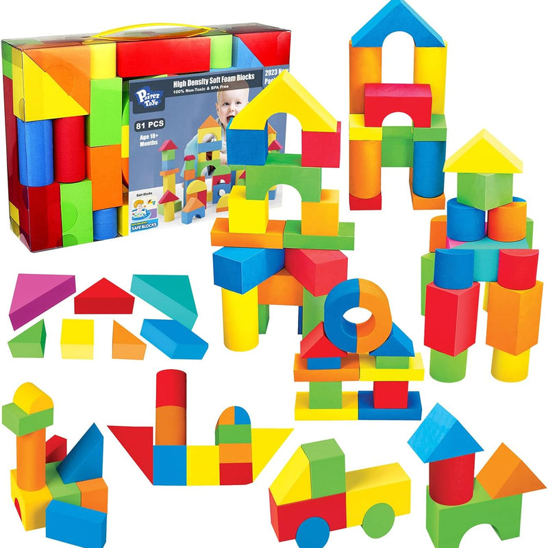 Pairez Toys Foam Building Blocks for Toddlers 2-4, 41 Pieces EVA Soft Stacking Blocks, Baby Bath Foam Toy Set, Early Learning Construction Toys & Gifts for Kids, Boys & Girls 18+ Months