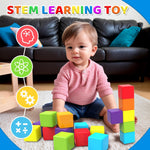 Large Magnetic Building Blocks for Toddlers, 1.65 inch Cubes in Rainbow Theme, 12 PCS, 1-3 Years Old