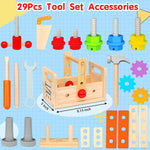 Mgtfbg Kids 29-Piece Wooden Tool Set with Montessori STEM Educational Pretend Play Construction Toys