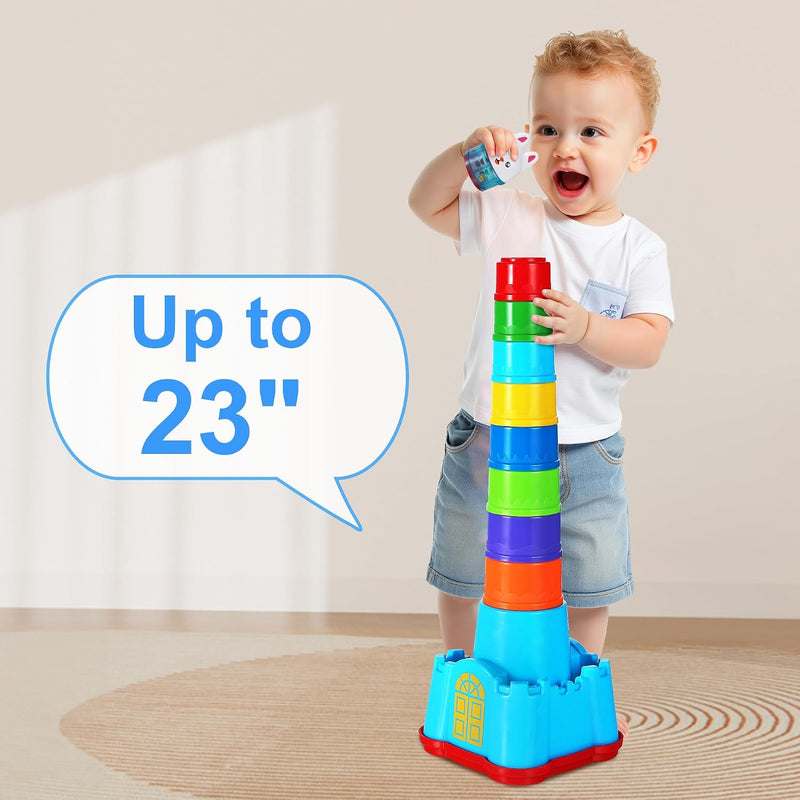 iPlay, iLearn Baby Stacking Cup Toy, Toddler Stackable Block w/Shape Sorter | Infant Stackable Cups Montessori Learing Nesting Sorting Game, Kids Bath Toy Birthday Gift 12 18Month 1 2 3 Year Old Boy Girl