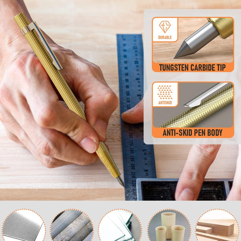 Nicpro 11 Pack Carpenter Pencil Set with Sharpener, Mechanical Carpenter Pencils with 40 Refill, Automatic Center Punch and Carbide Scribe Tool, Heavy Duty Construction Pencil for Architect-With Case