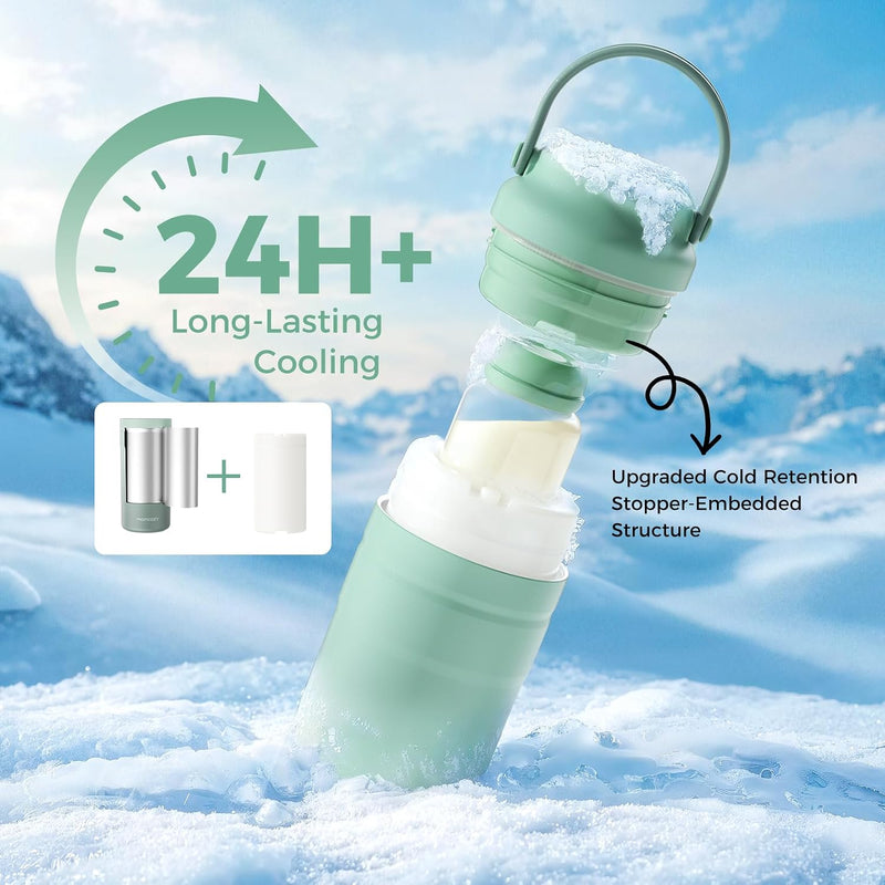 Momcozy Portable Breast Milk Cooler for Travel, 24H Ice-Free Cooling | 360° Surrounded Cooling Breastmilk Storage with 12oz Bottle, Leak Proof, Hassle-Free, Baby Breastfeeding Essentials for Mom