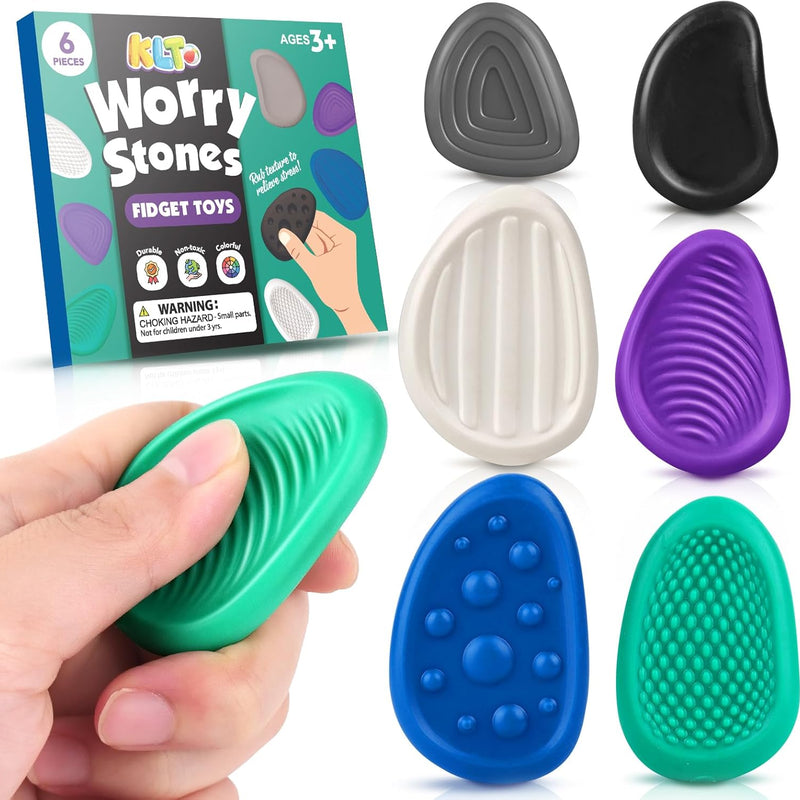 Fidget Toys Adults Sensory Stone: 6-Pack Textured Calming Worry Stones for Stress Relief