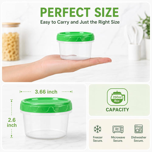 8oz Small Plastic Freezer Food Containers with Lids, 1 Cup, 12pcs | Airtight & BPA-free for fresh food. Dishwasher/freezer safe, perfect for daily meal prep, portion control,snacks on-the-go.