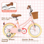 12-20 inch girls' bike with training wheels, pink, adjustable seat & handlebars, sturdy brakes & durable tires