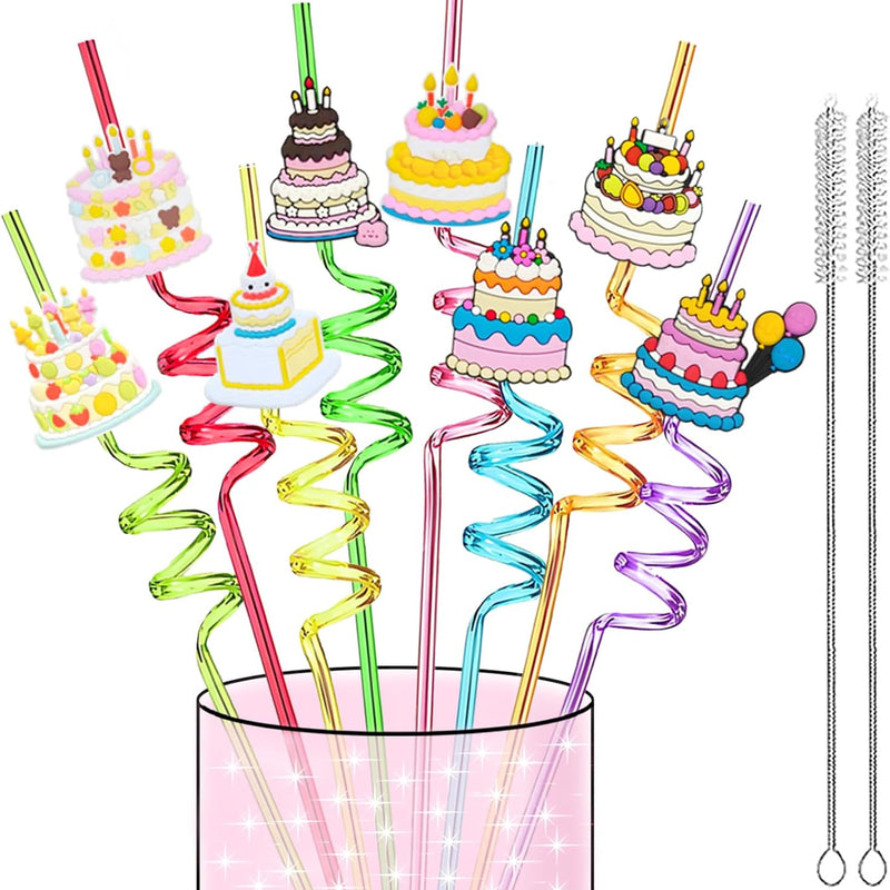 LEDUO 24-Piece Reusable Birthday Straws - Swirly, Glittery Cake Toppers for Kids' Parties