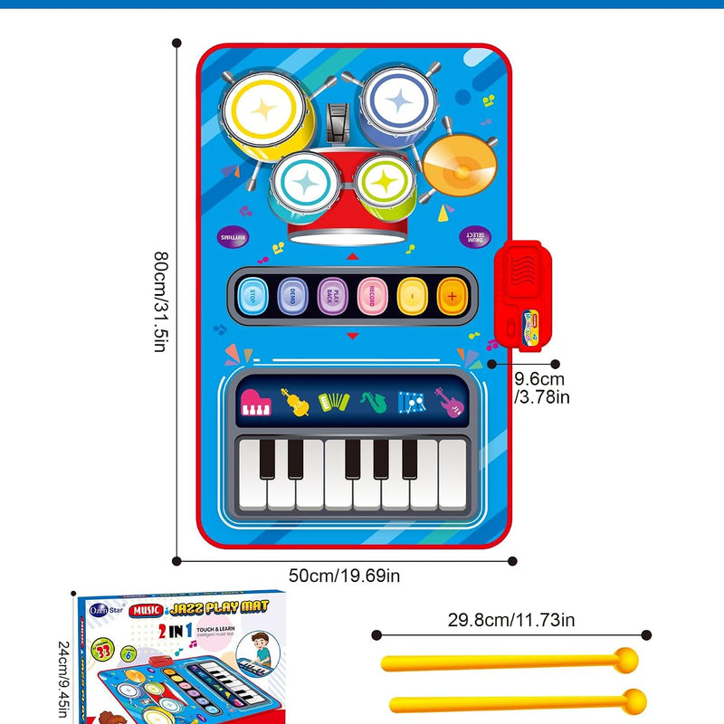 DQMOON Toys for 1 Year Old Boy Gifts, Baby Musical Mat with Piano & Drum, Adjustable Volume, 12-18 Months Toddler Toys, Christmas Birthday Easter Gifts for 1-2 Year Olds Boys Girls (Blue)